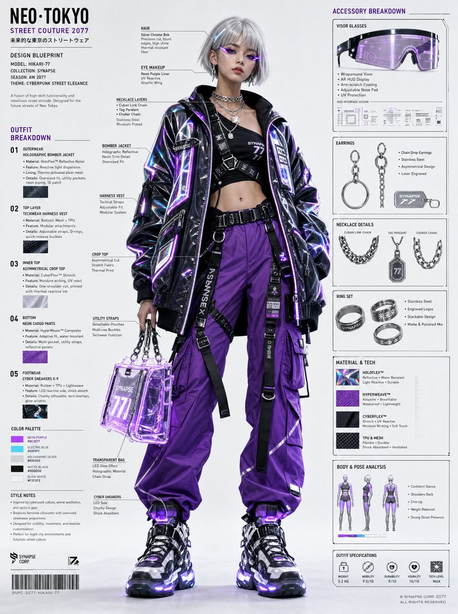 AI Graphic Design Prompt for Cyberpunk Streetwear Character Infographic