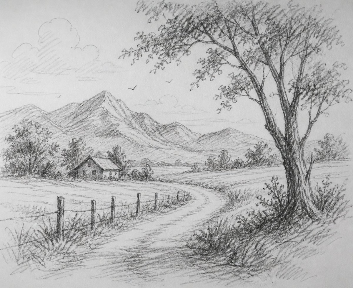 AI Landscape Prompt: Recreate a Vintage Hand-Drawn Countryside