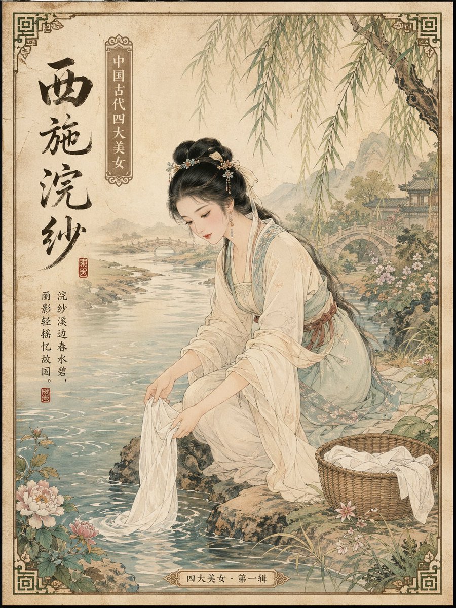 AI Postcard Prompt for Ancient Chinese Beauties: Generate Ink Chinese Style Illustrations