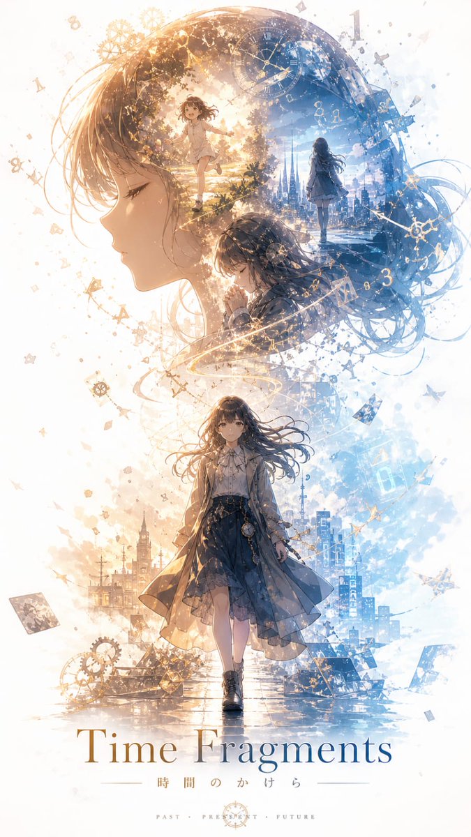 AI Poster Design Prompt: Nostalgic Anime Illustration with Double Exposure Time Travel Elements