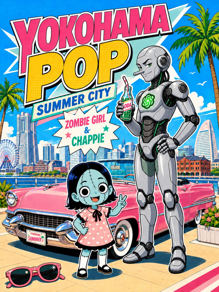 AI Poster Prompt for Yokohama Summer Comic Style