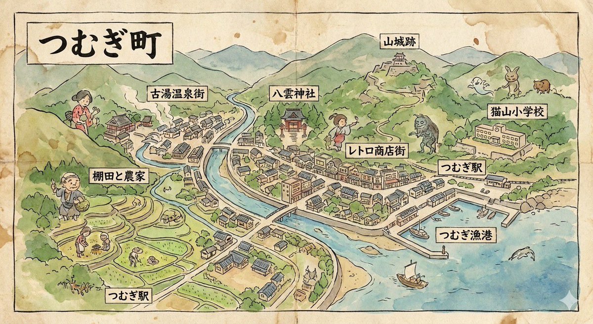 AI Prompt: Create a Hand-Drawn Map of a Japanese Town