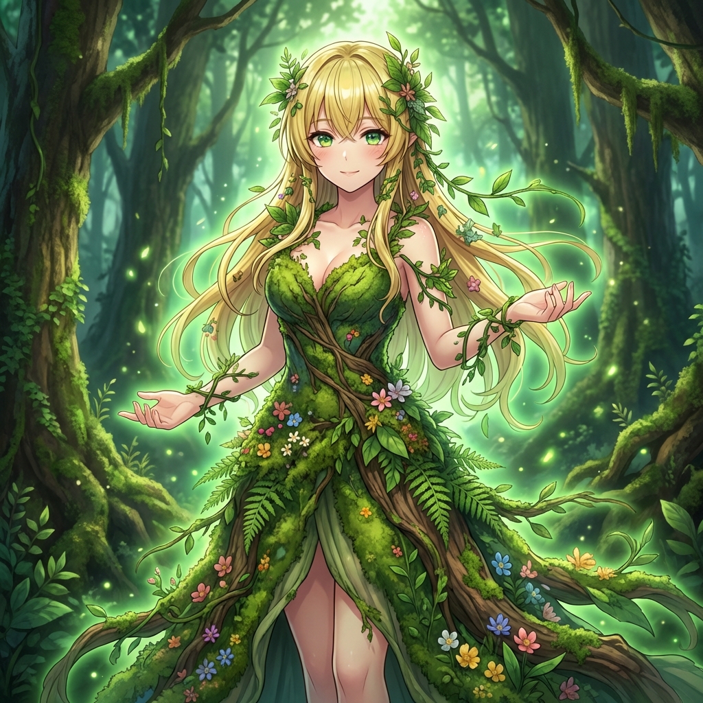 AI Prompt: Epic 3D Dryad Illustration with Nature Theme