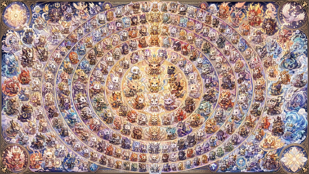 AI Prompt for 108 Unique Chibi Creatures in Fantasy Mandala Arrangement