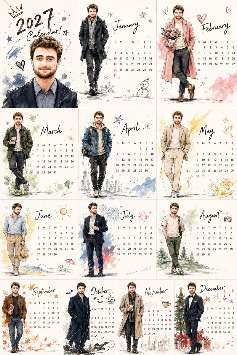 AI Prompt for 2027 Korean-Style Desktop Calendar with Beautiful Hand-Drawn Doodles and Pastel Tones