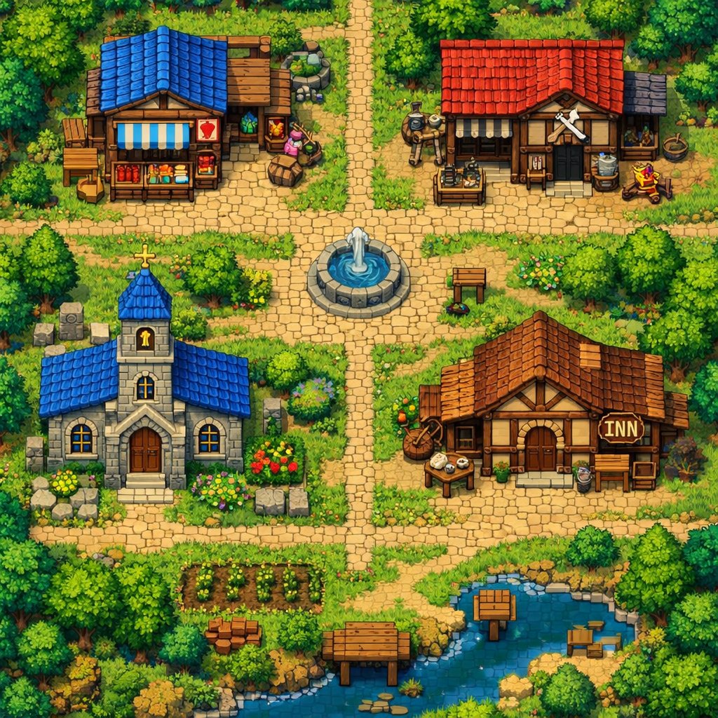 AI Prompt for 2D Pixel Art Village Maps
