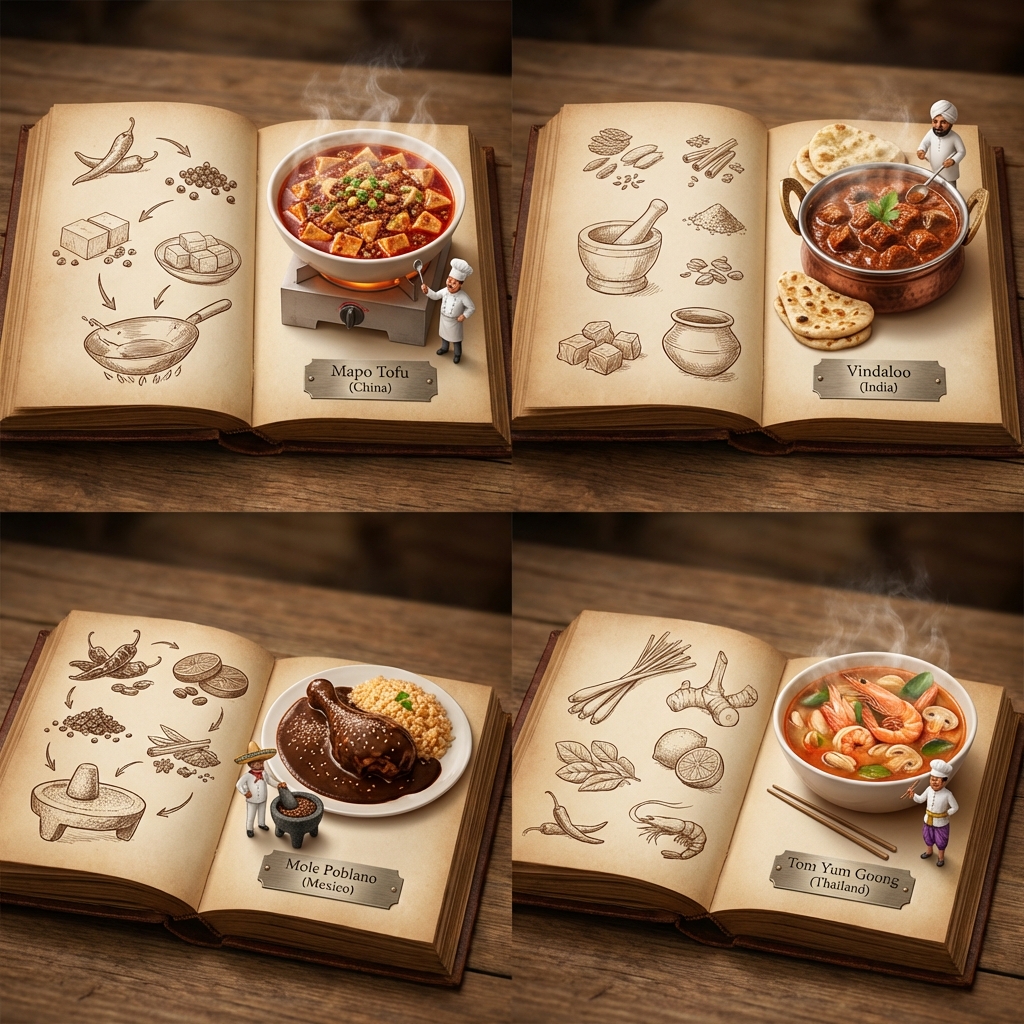 AI Prompt for 2x2 Grid Cookbook Diorama with 3D Food Illustrations and Infographics