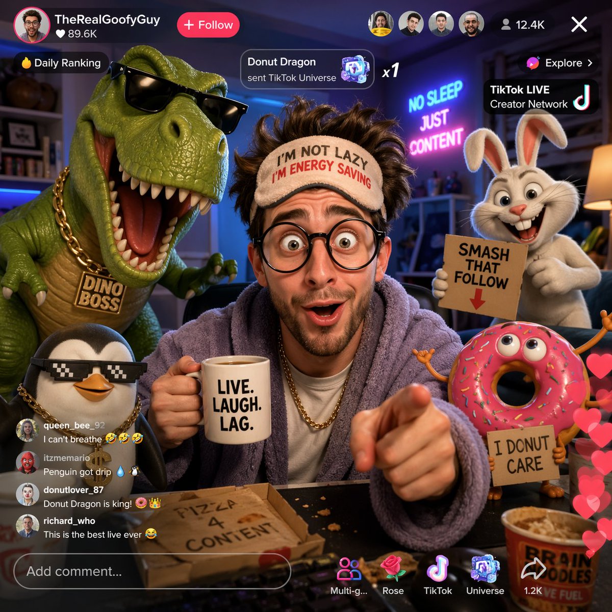 AI Prompt for 3D Cartoon Character Livestream Scene on TikTok