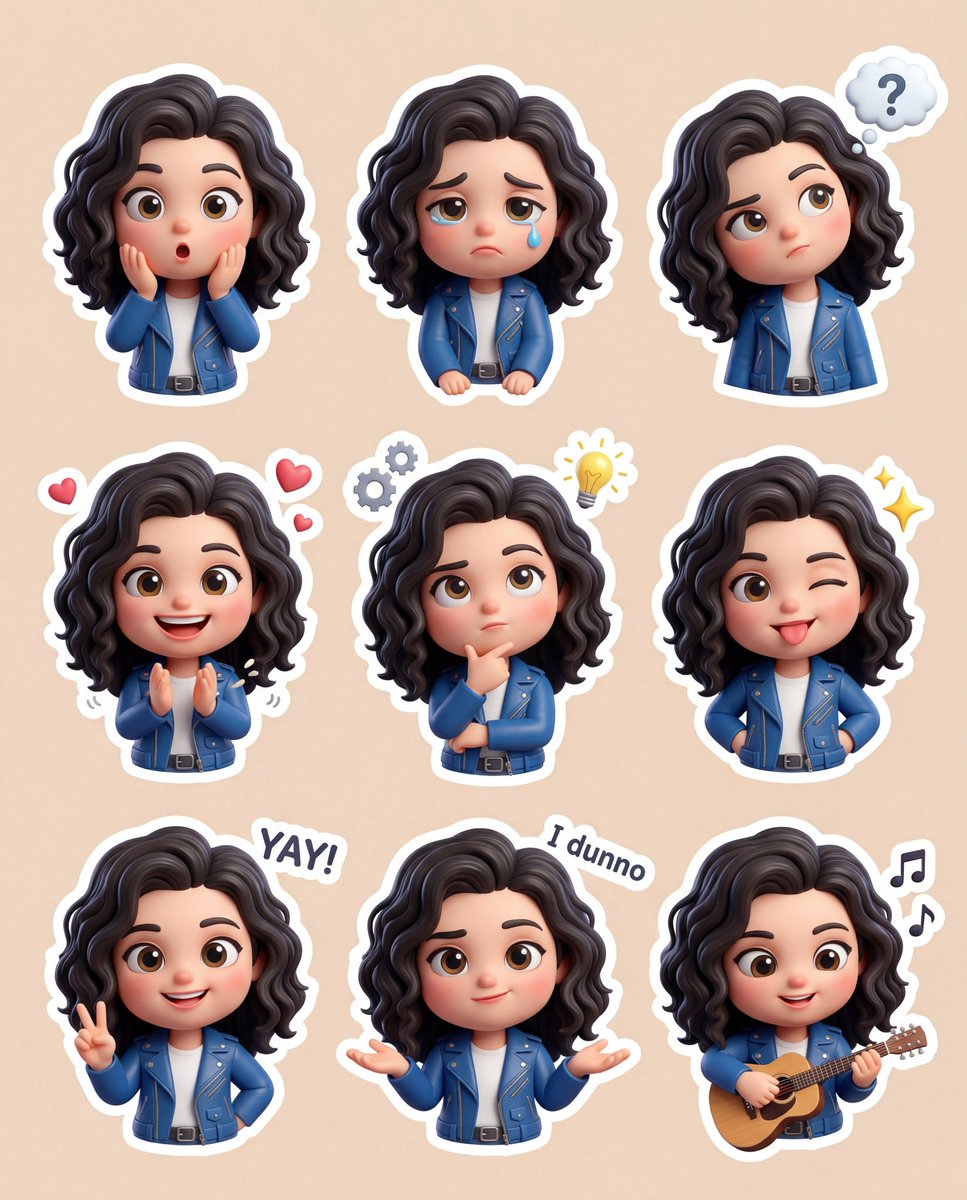AI Prompt for 3D Chibi Sticker Set with Customizable Jacket Color