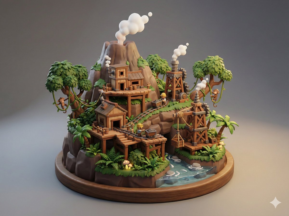 AI Prompt for 3D Collectible Diorama of Rugged Mining Settlement