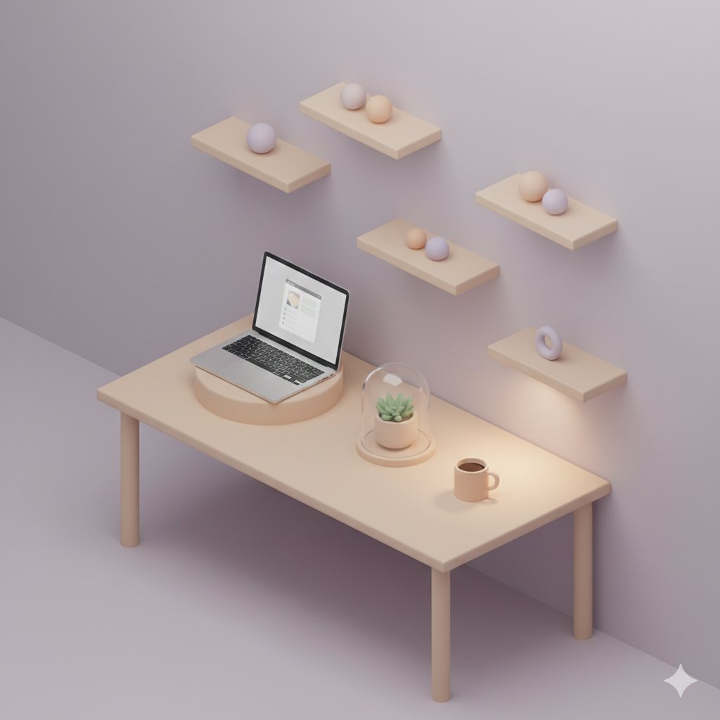 AI Prompt for 3D Isometric Floating Home Office Illustration with Pastel Colors