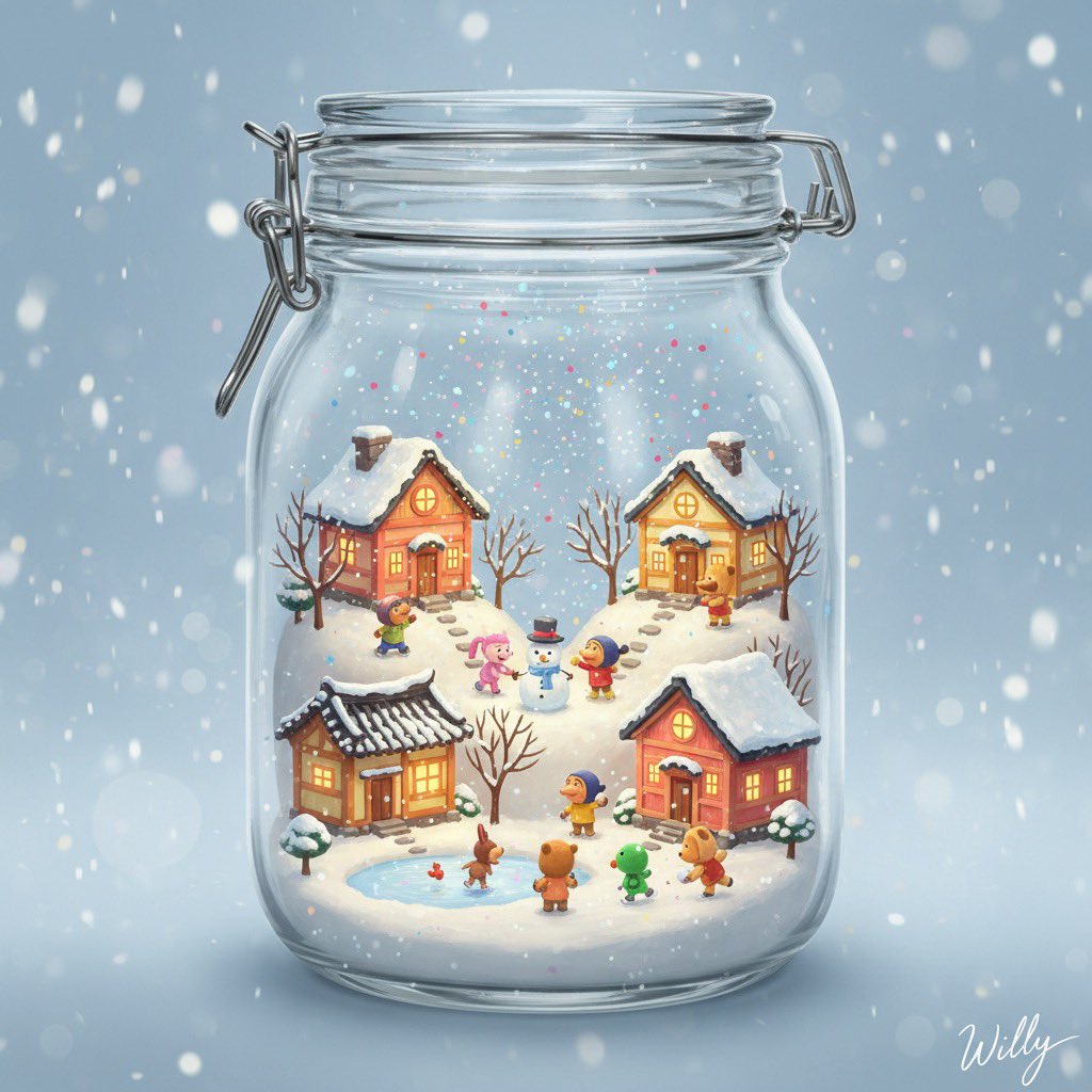 AI Prompt for 3D Miniature Snow Globe Scene with Pororo Character