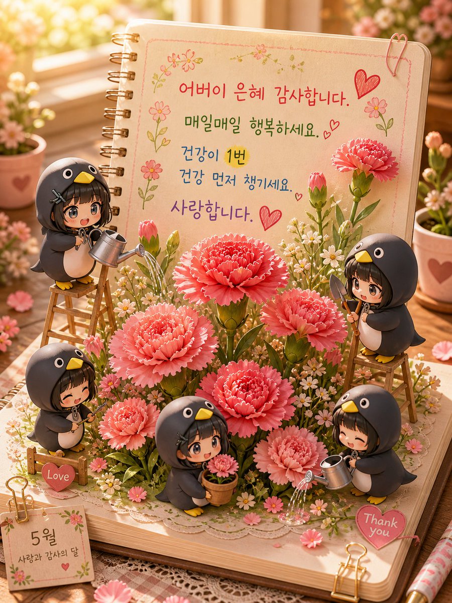 AI Prompt for 3D Pop-up Parents' Day Card with Chibi Characters and Flowers