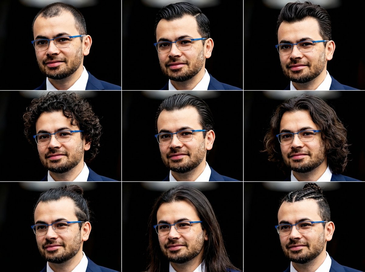 AI Prompt for 3x3 Hair Style Grid Generation: Style Comparisons for Social Media