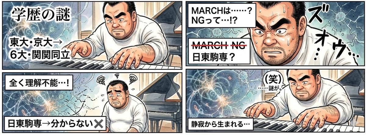 AI Prompt for 4-Panel Manga Art: Academic Silence with University Names