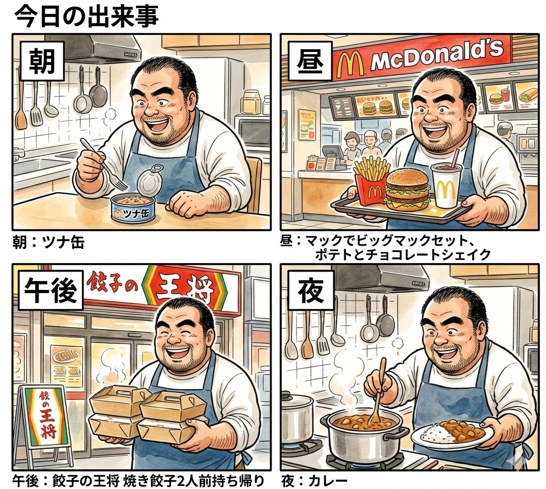 AI Prompt for 4-Panel Manga Illustration: Daily Meals
