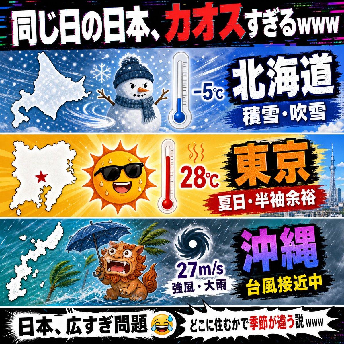 AI Prompt for a Chaotic Japan Weather Meme: Generate a Viral Japanese Illustration