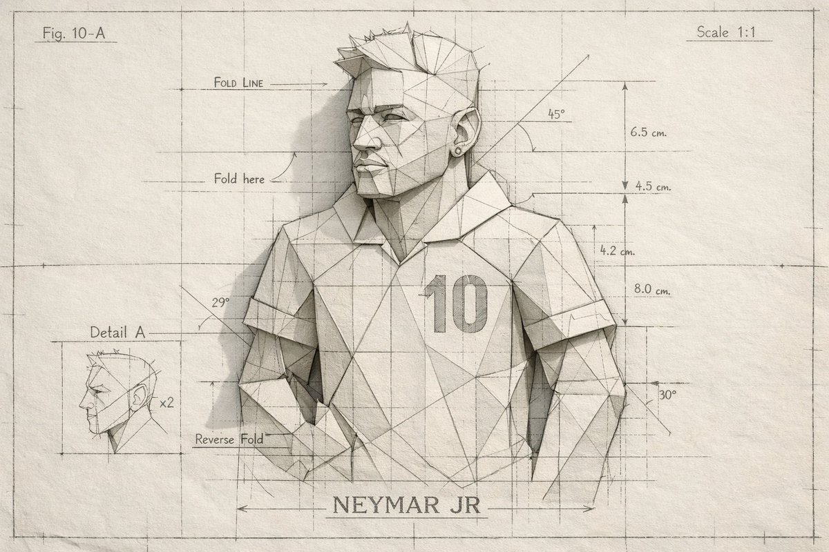 AI Prompt for a Highly Detailed Blueprint Illustration of Neymar Jr.