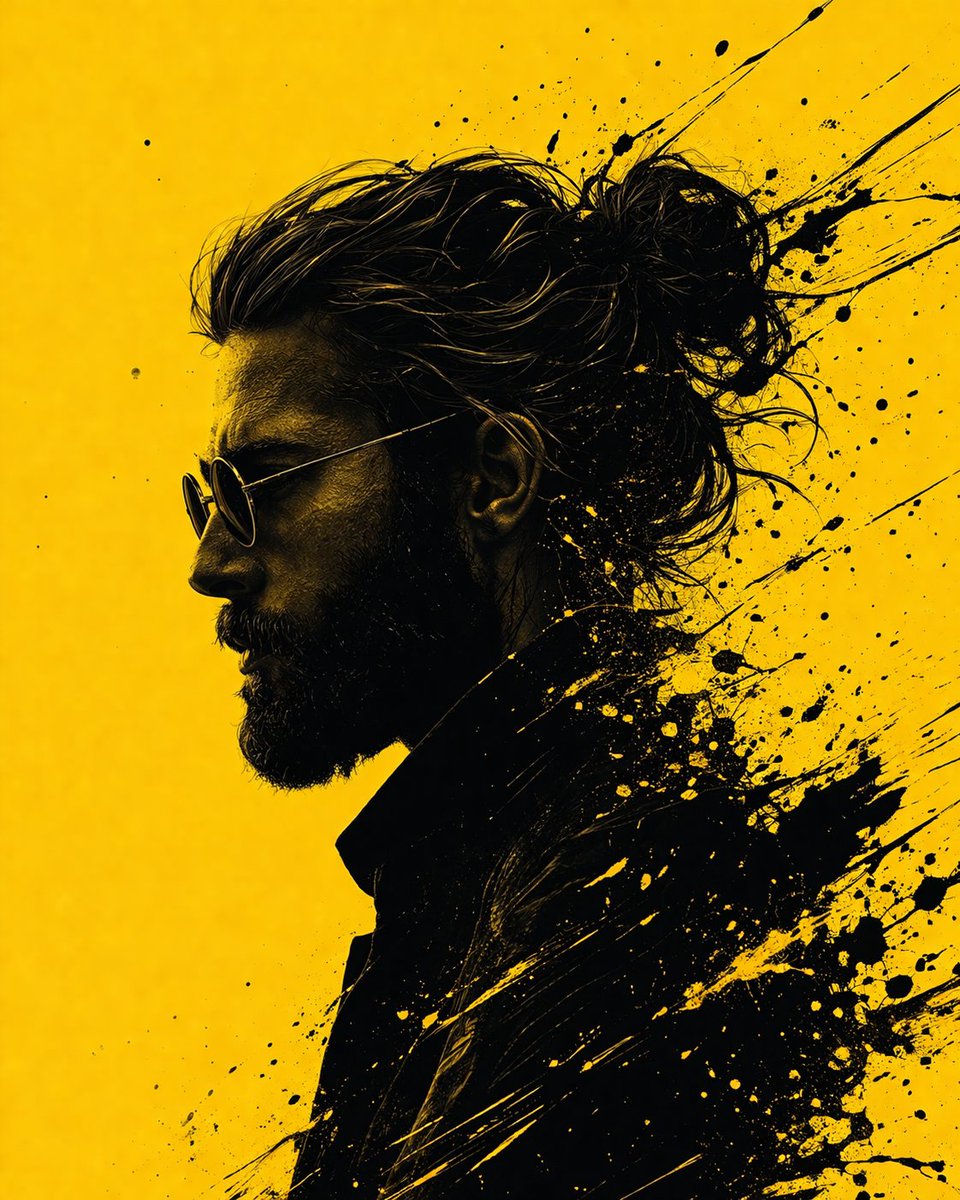 AI Prompt for a Minimalist Portrait with Dynamic Ink Splatters