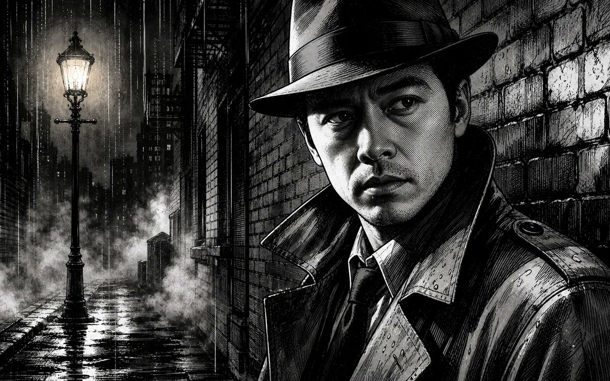 AI Prompt for a Noir Detective Comic Portrait with a Film Noir Effect