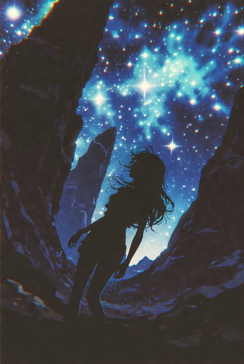 AI Prompt for a Silhouetted Retro Futurism Anime Character in an Epic Cyberpunk Landscape