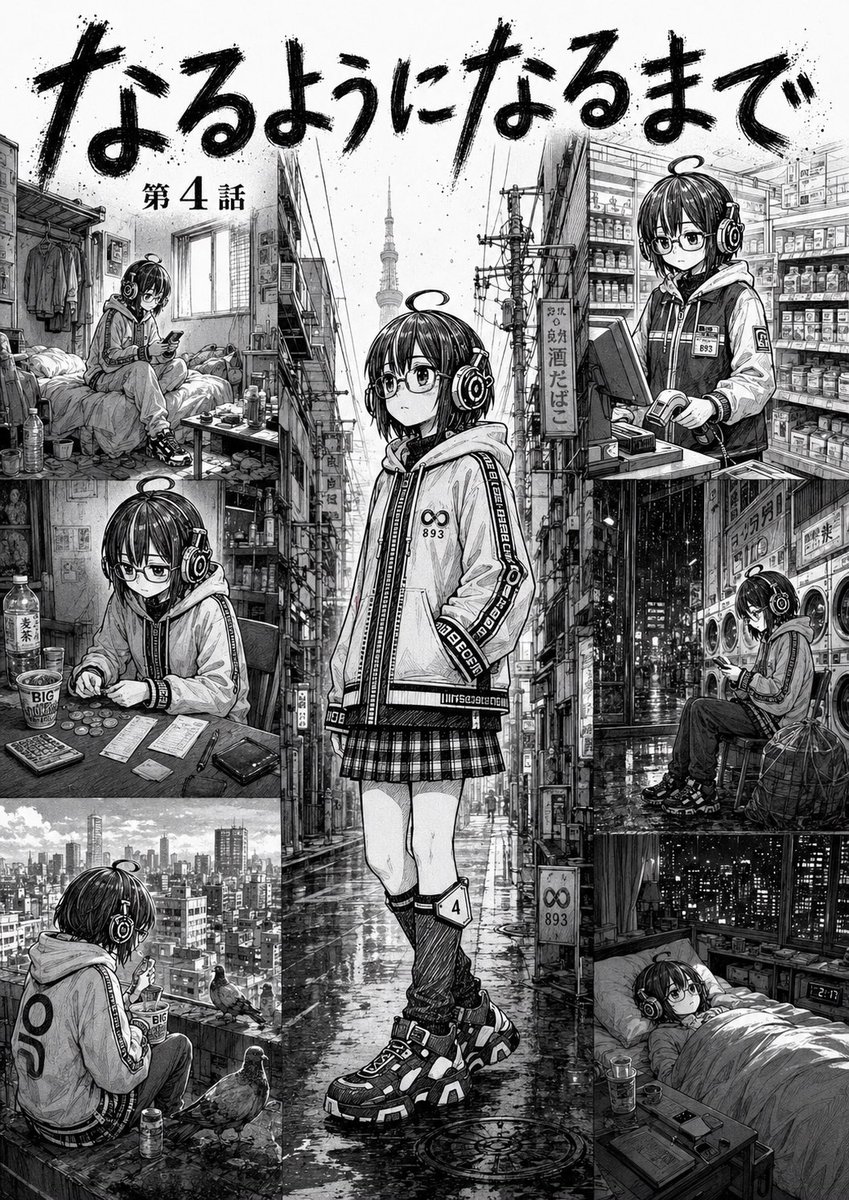 AI Prompt for a Stylish Black and White Urban Manga Scene