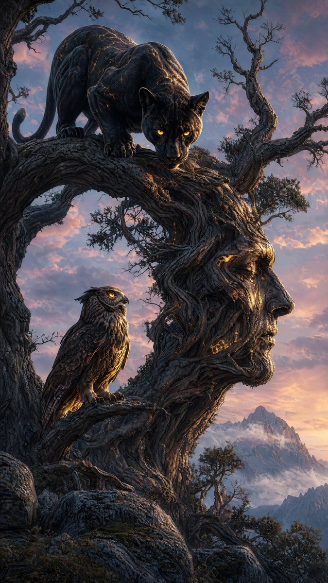AI Prompt for AI Generated Surreal Fantasy Art: Majestic Black Panther and Owl