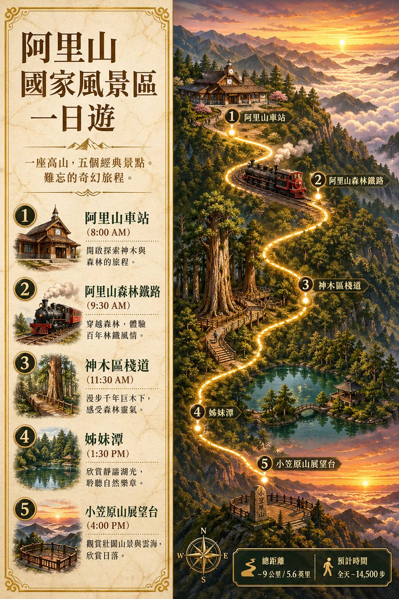 AI Prompt for AI-Generated Vintage-Style Alishan National Scenic Area Tourism Poster
