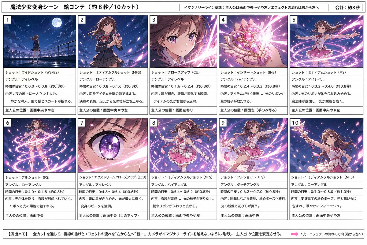 AI Prompt for Animated Anime Storyboard with Magic Girl Transformation