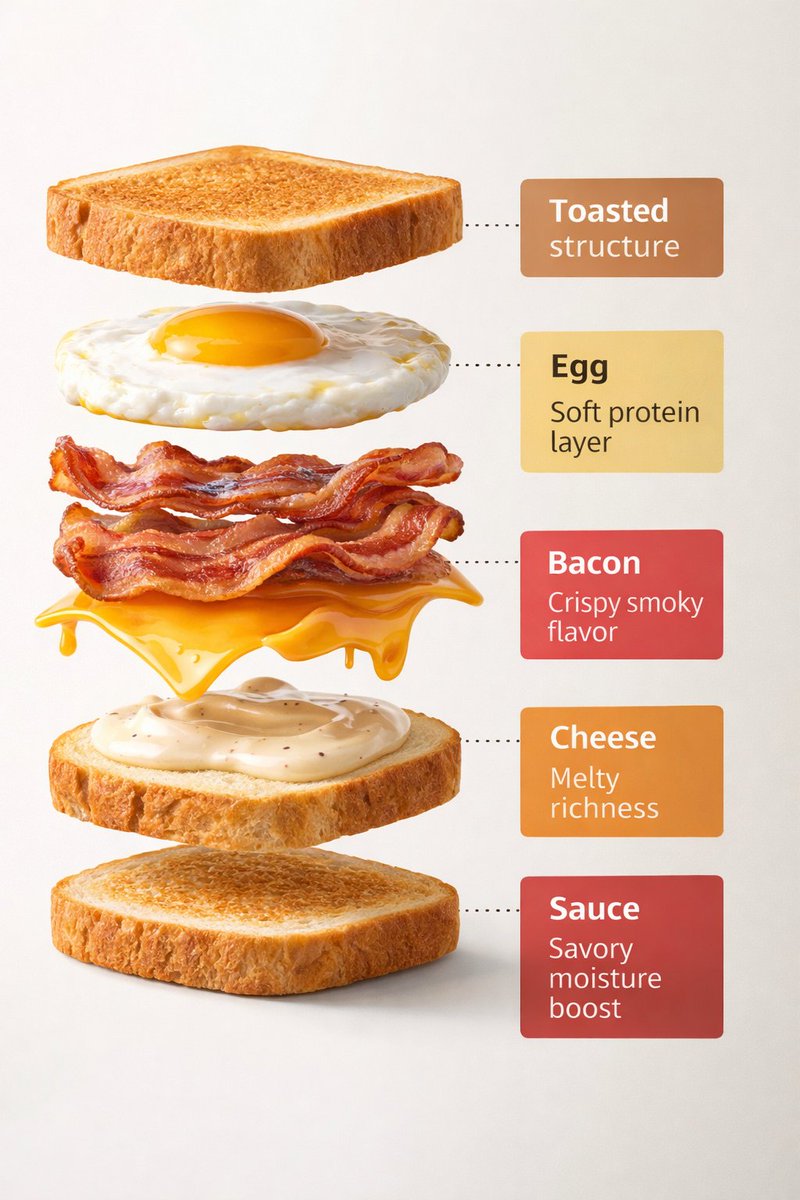 AI Prompt for Animated Exploded View Illustration of Breakfast Sandwich
