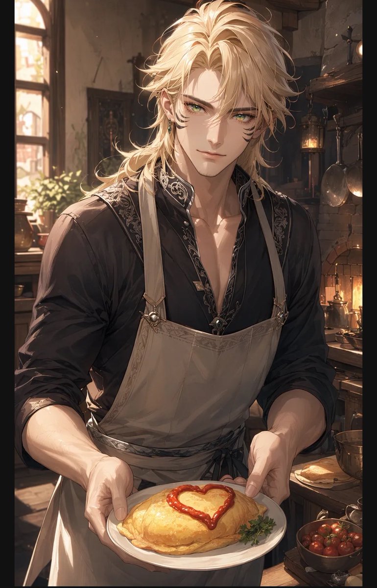 AI Prompt for Anime Avatar Illustration of Blond Apron Man with Heart Omurice
