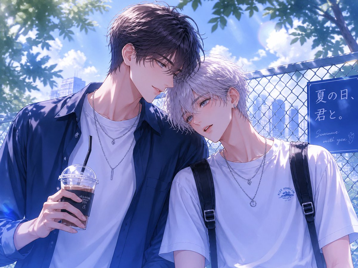 AI Prompt for Anime BL Summer Scene with Two Young Men