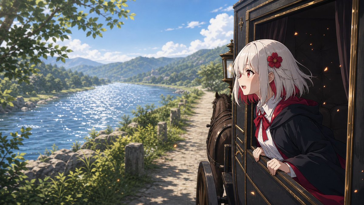 AI Prompt for Anime Carriage Journey Along Mountain River
