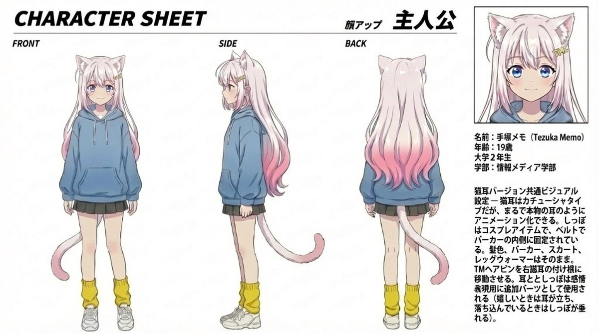 AI Prompt for Anime Cat Girl Character Design with Detailed Profile and Annotations