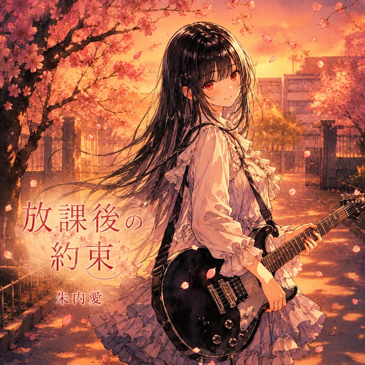 AI Prompt for Anime CD Cover Art: Schoolgirl under Cherry Blossoms