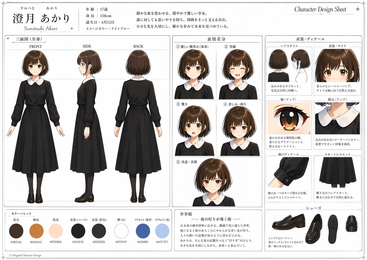 AI Prompt for Anime Character Design - Japanese Schoolgirl Reference Sheet