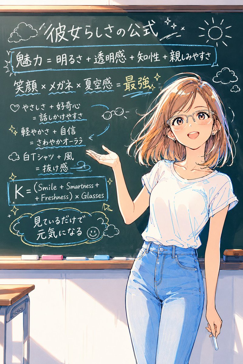 AI Prompt for Anime Character Illustration with Chalkboard Text Effect