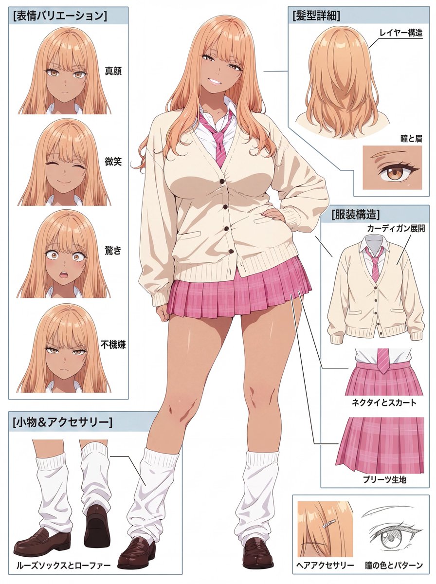 AI Prompt for Anime Character Reference Sheet (SFW, Layered Outfit)
