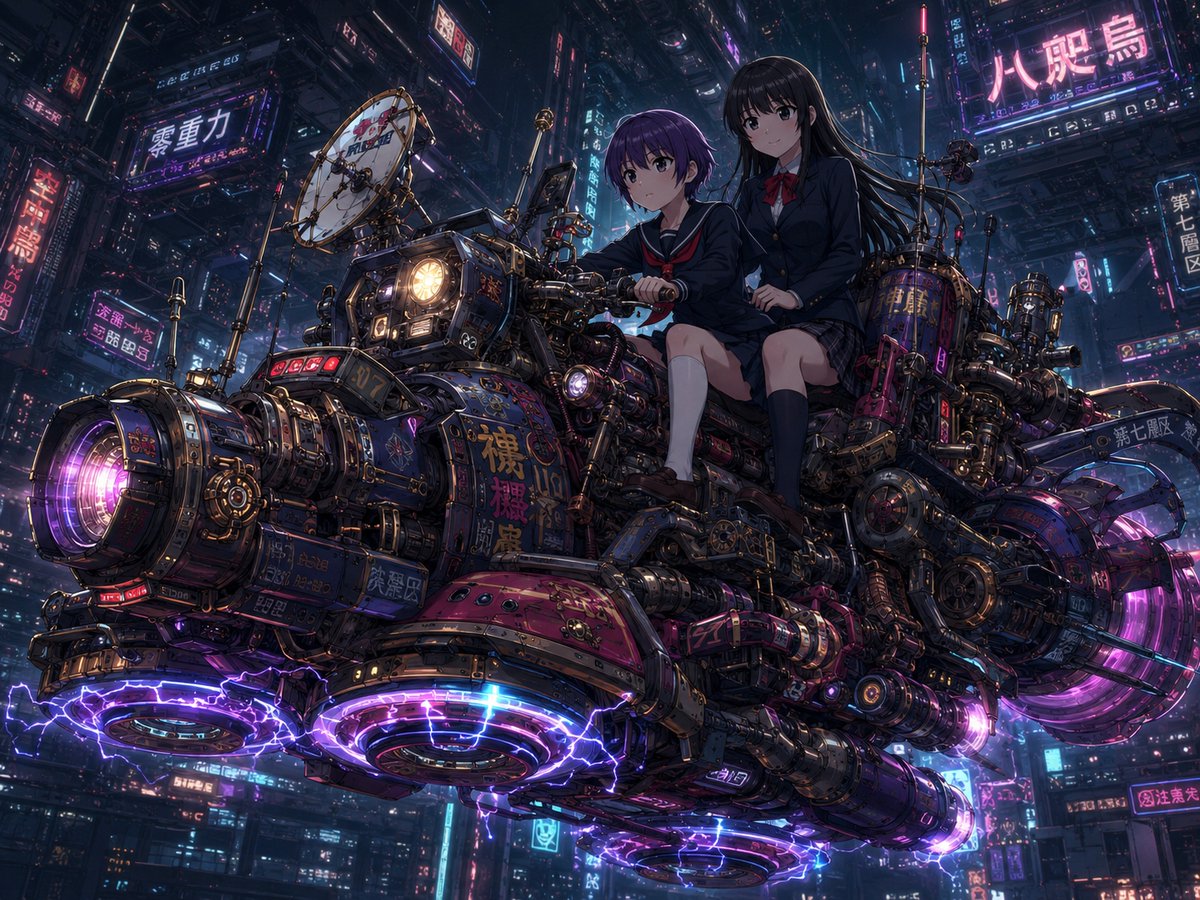 AI Prompt for Anime Cyberpunk Scene with Retrofuturistic Air Bike