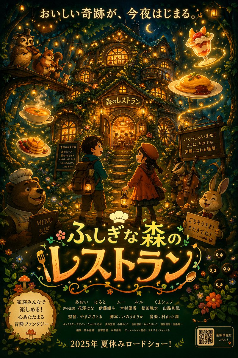 AI Prompt for Anime Fantasy Movie Poster with Magical Forest Restaurant