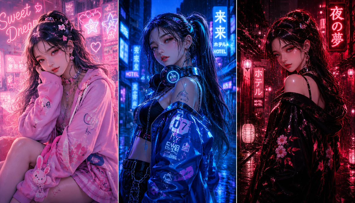 AI Prompt for Anime Fashion Collage with Neon Themes