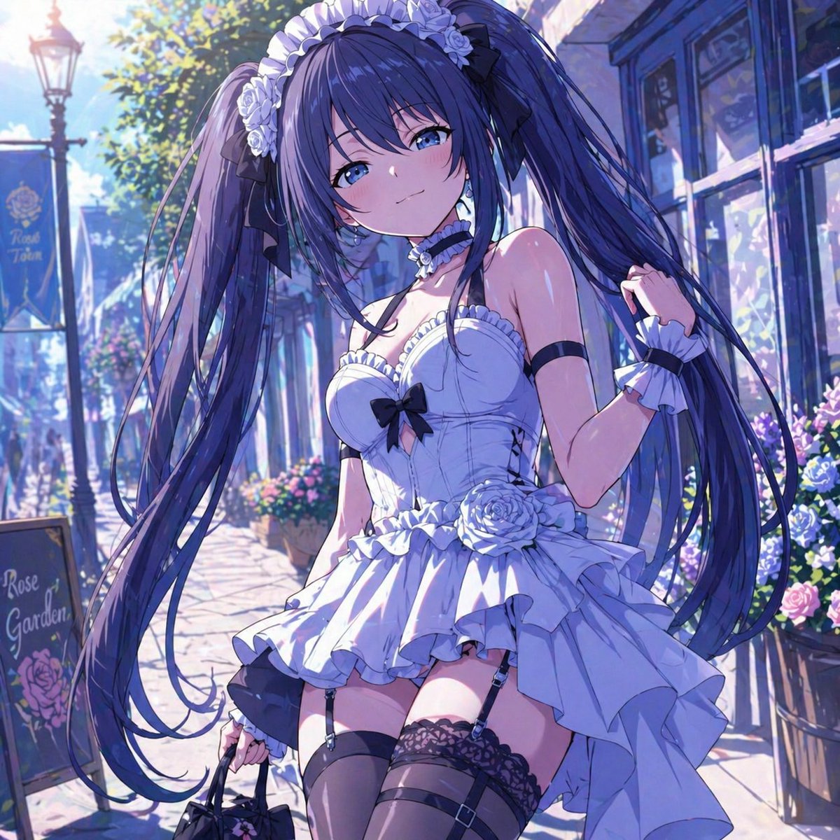 AI Prompt for Anime Fashion Illustration of Girl Walking in Floral Street