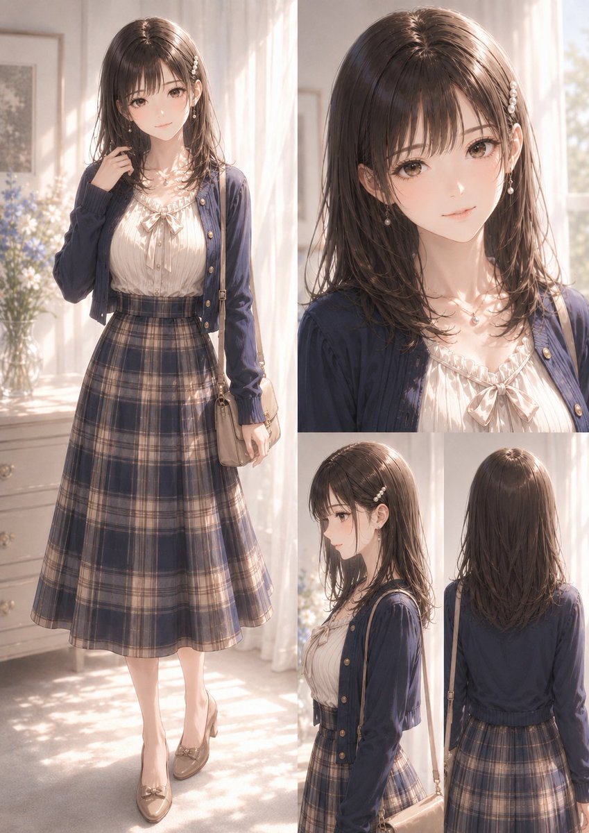 AI Prompt for Anime Fashion Illustration: Soft-Lit Young Woman Reference Sheet