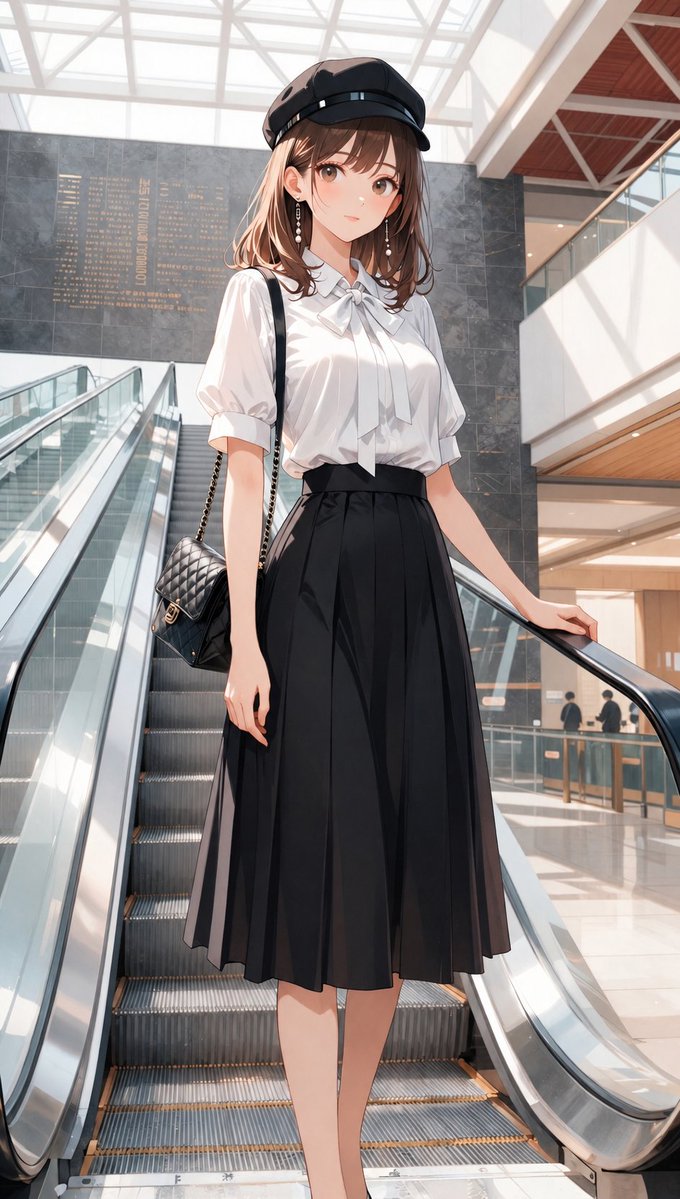 AI Prompt for Anime Fashion Portrait on a Modern Escalator