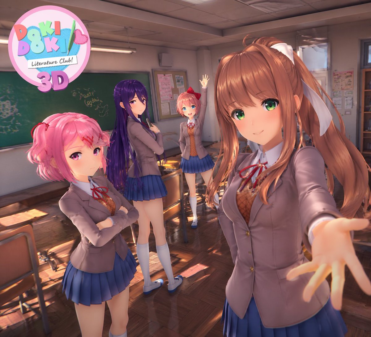 AI Prompt for Anime Game Cover Art - 3D Schoolgirls Group Illustration