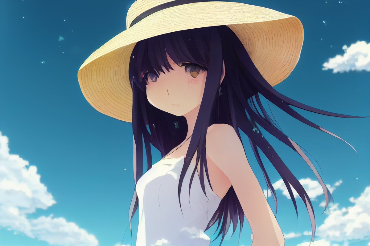 AI Prompt for Anime Girl in Straw Hat Under Blue Sky