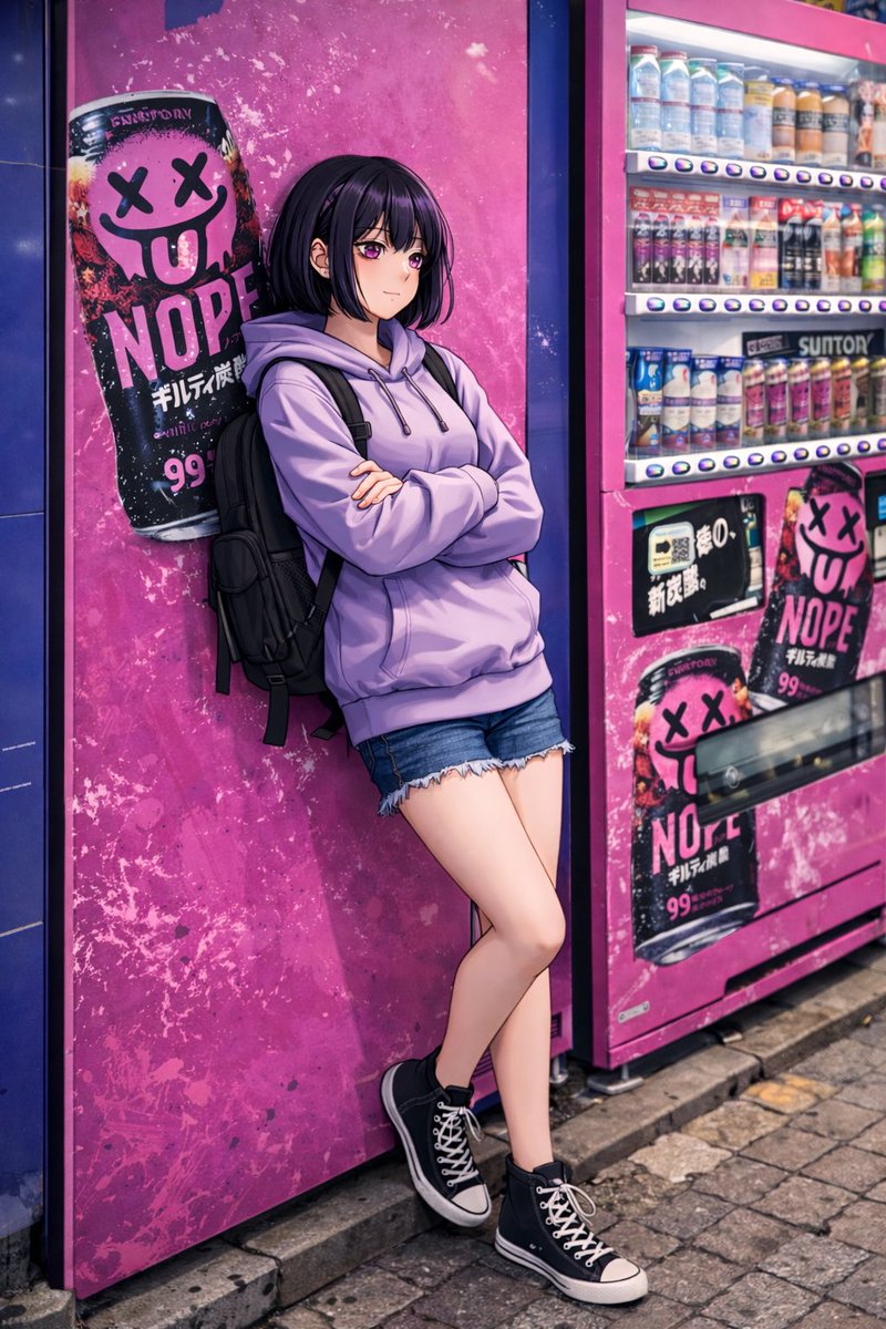 AI Prompt for Anime Girl Leaning on Vending Machine