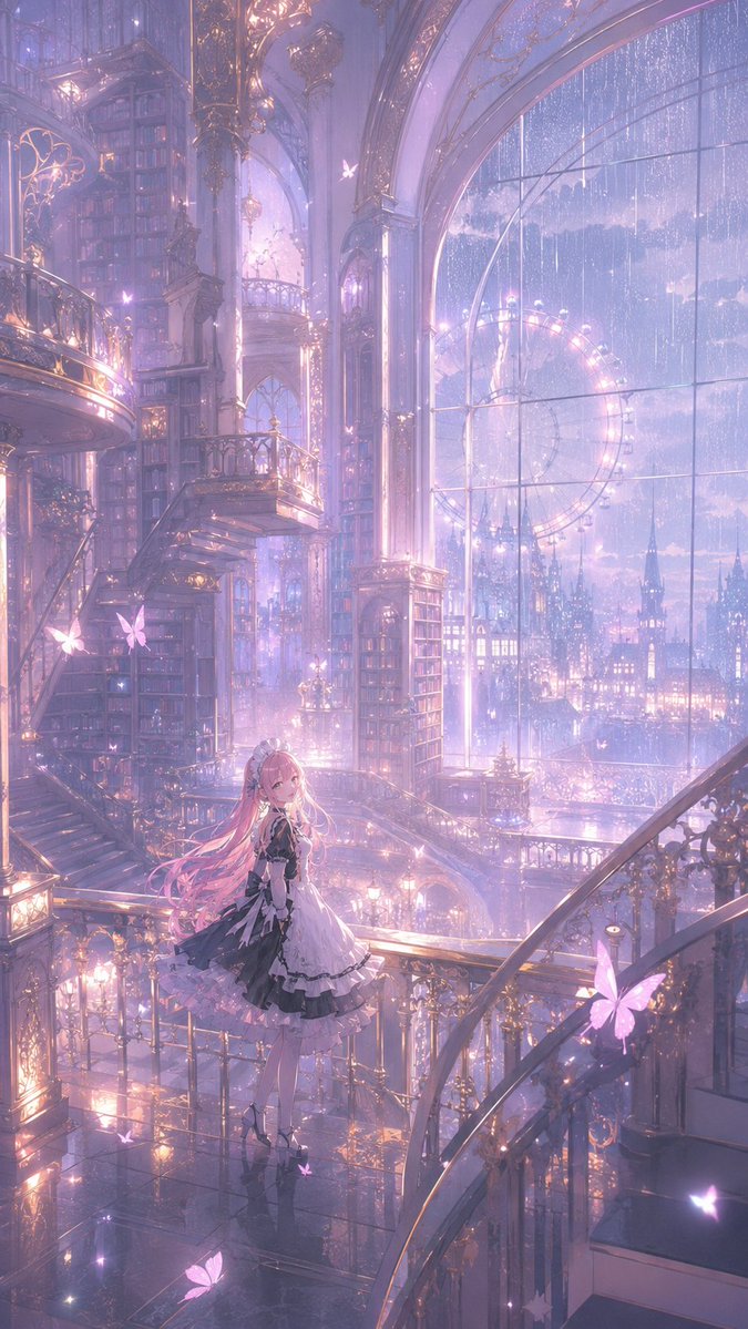 AI Prompt for Anime Gothic Library Scene with Gothic Lolita and Cathedral Architecture