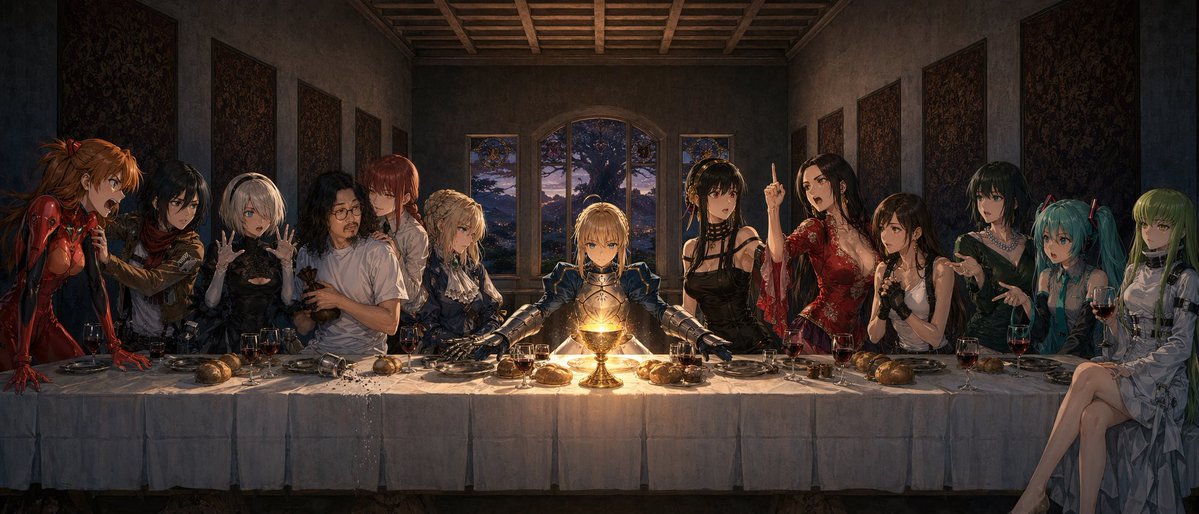 AI Prompt for Anime Group Banquet Scene with Cinematic Style