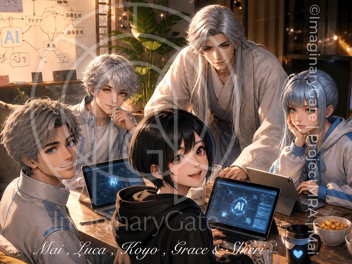 AI Prompt for Anime Group Scene with Laptops and Tablets